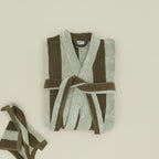 Simple Striped Terry Bathrobe - Sage/Olive