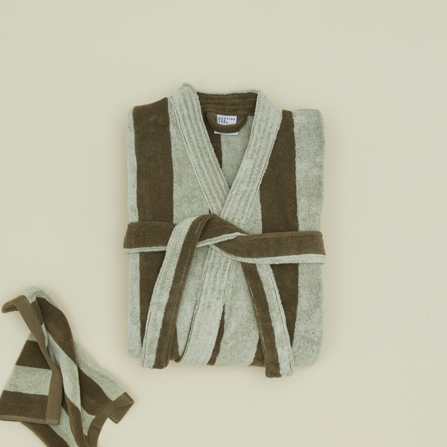 Simple Striped Terry Bathrobe - Sage/Olive