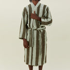 Simple Striped Terry Bathrobe - Sage/Olive