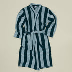 Simple Striped Terry Bathrobe - Sky/Peacock