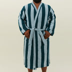 Simple Striped Terry Bathrobe - Sky/Peacock