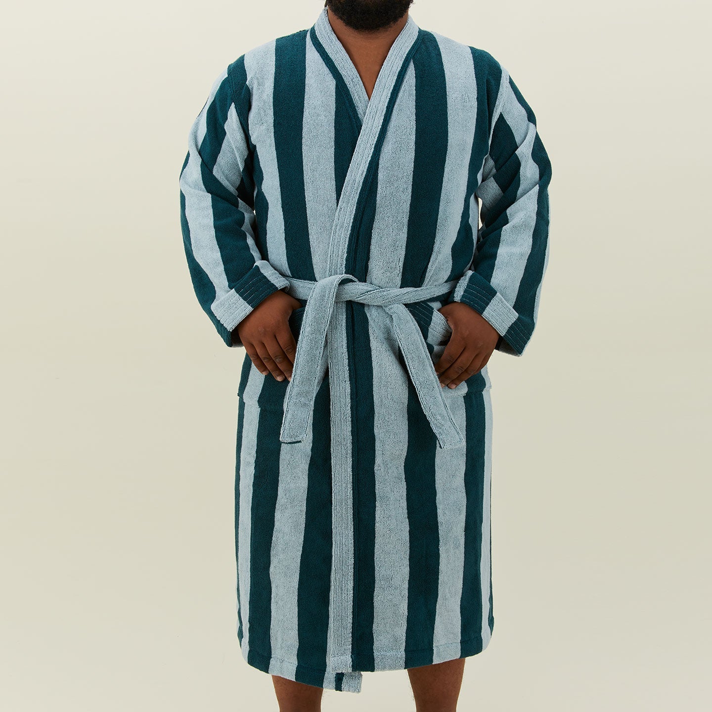 Simple Striped Terry Bathrobe - Sky/Peacock